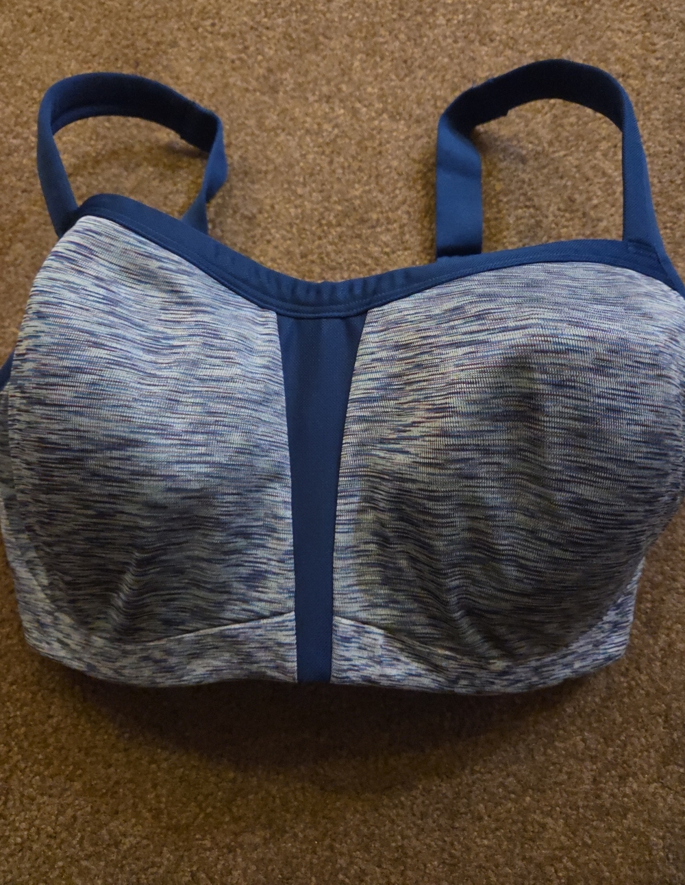 Le Mystere Blue Heathered Support Bra with Deep Blue Trim
